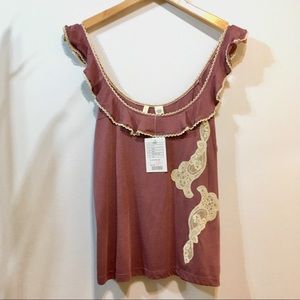 Moth- Anthropologie mauve ruffle lace top NWT